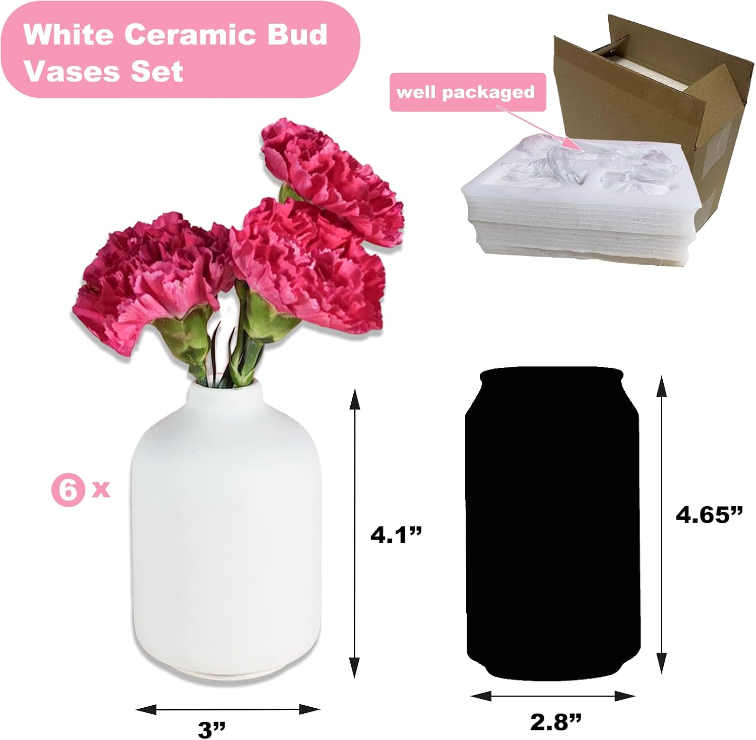Small Ceramic Vases Set 6 for Decor / Ceramic Vase 6 / White