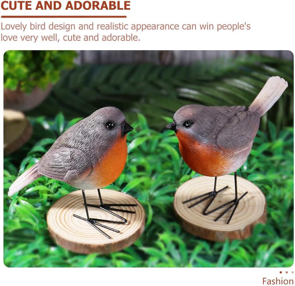Robin Figurines Ornaments Resin Bird Statues Small Realistic Bird Animal Figurines / Set of 2