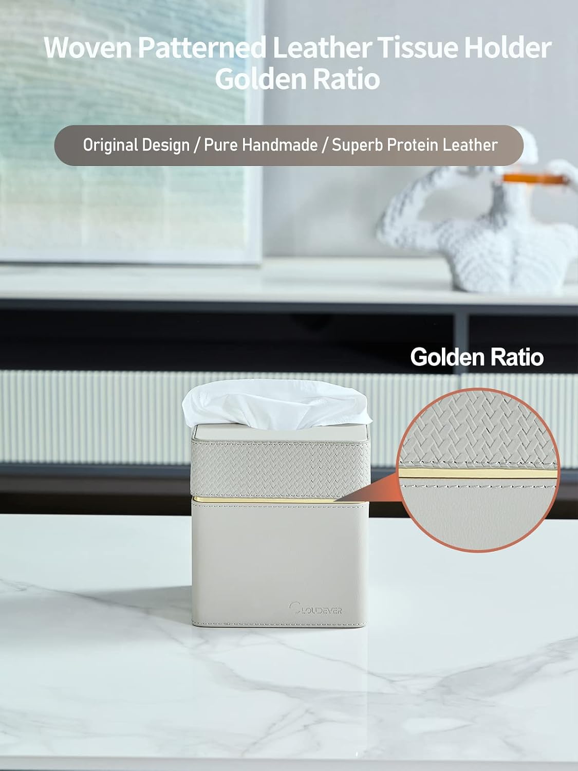 Modern PU Leather Decorative Tissue Cube Holder Organizer / 1-woven Grey