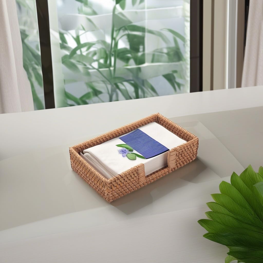 Rattan Napkin Holder Woven Flat Napkin Basket Tray / Rectangle / 9.5 x 5.5 x 2