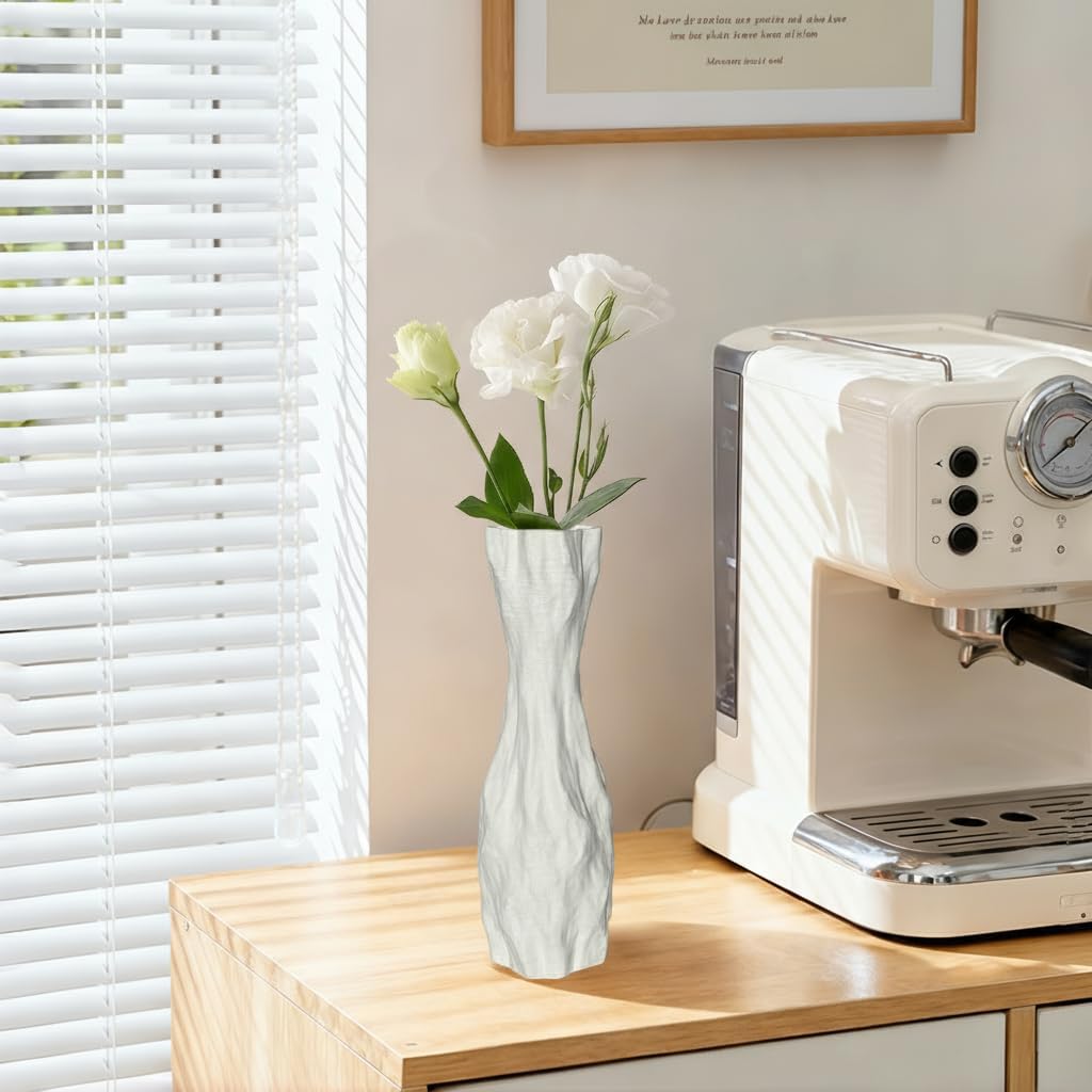 White Sculptural Ceramic Vase / White-d, 12 Inch