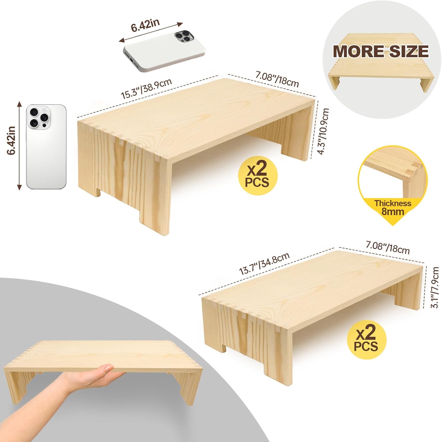 Yikaroeli 4Pcs Large Display Riser Wood Risers Cupcake Display Stand 2 Tier Racks Rectangular, 2 Set Perfume Decorative