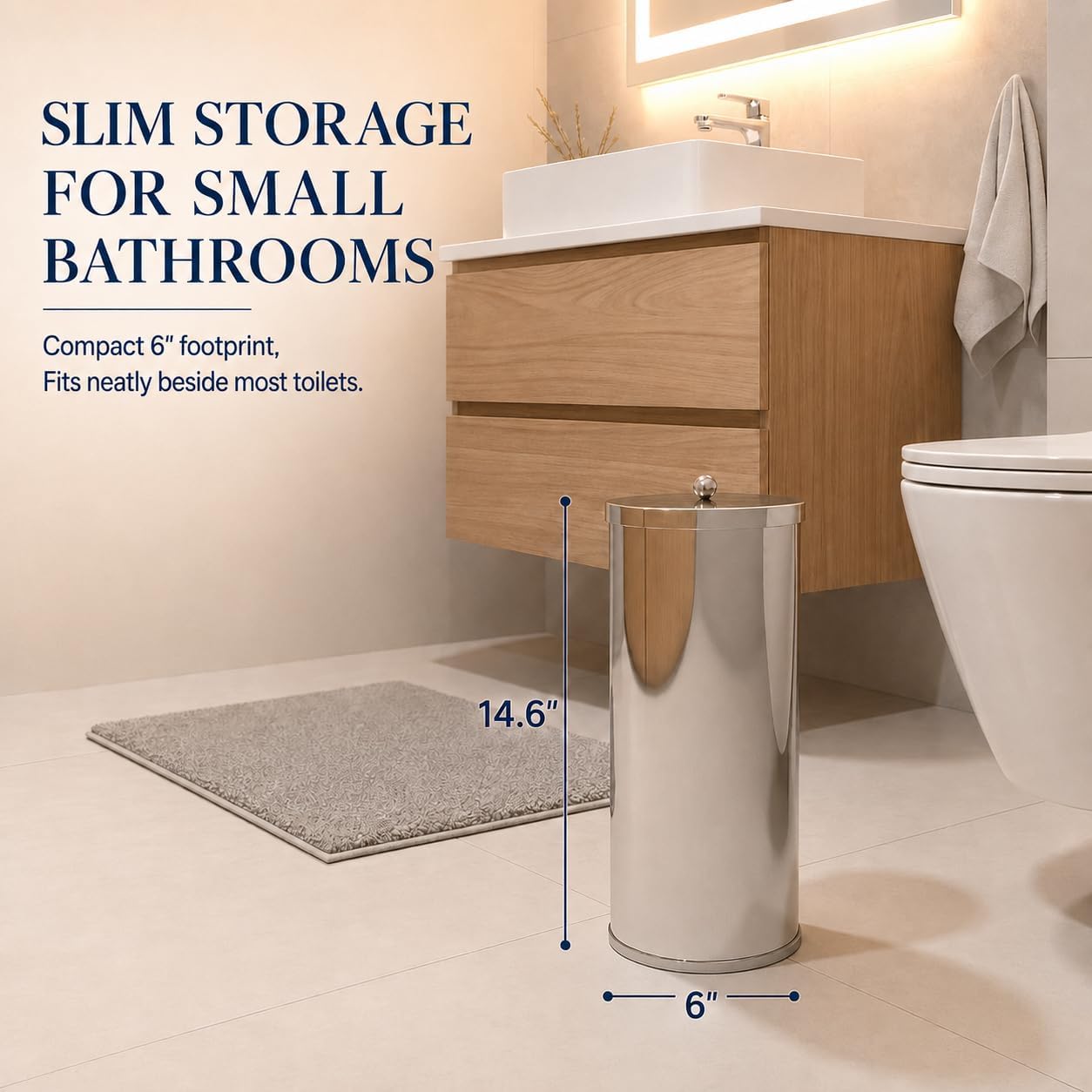 [2023 Upgraded Version] HUJI Rust Resistant Stainless Steel Toilet Paper Roll Canister Holder w/Removable Base for