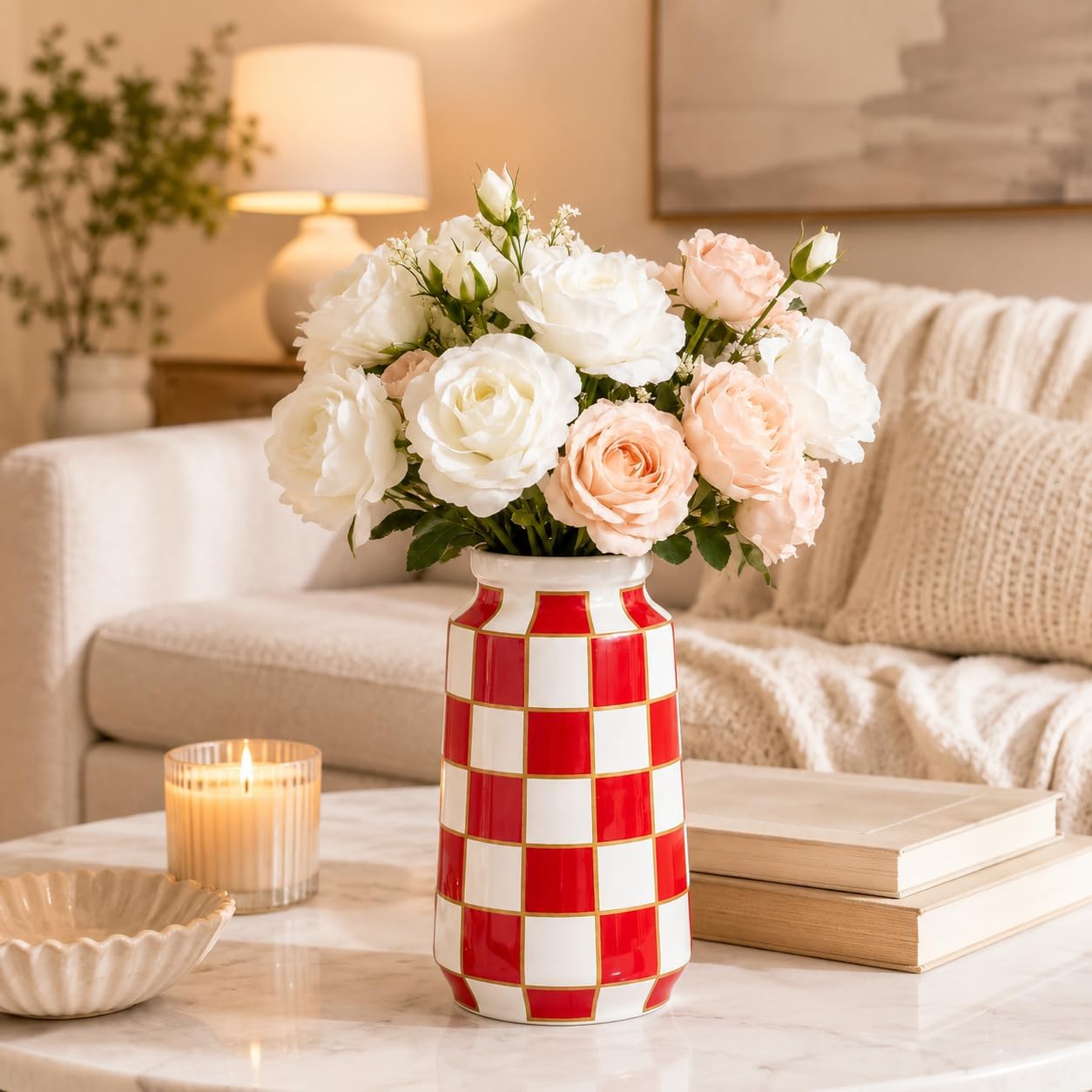 Black and White Ceramic Vase / Red