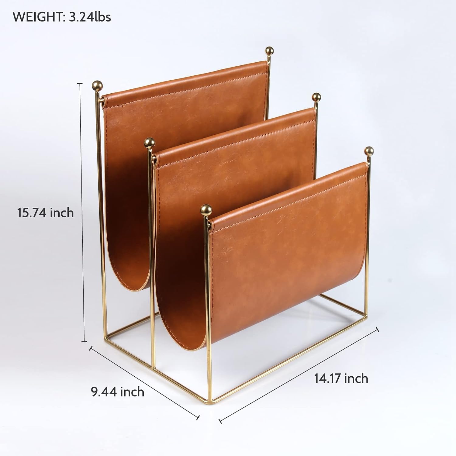Plated Metal Wire and Leatherette Magazine Holder Rack, 2-Slot Standing Rack for Magazines, Books, Newspapers, Home