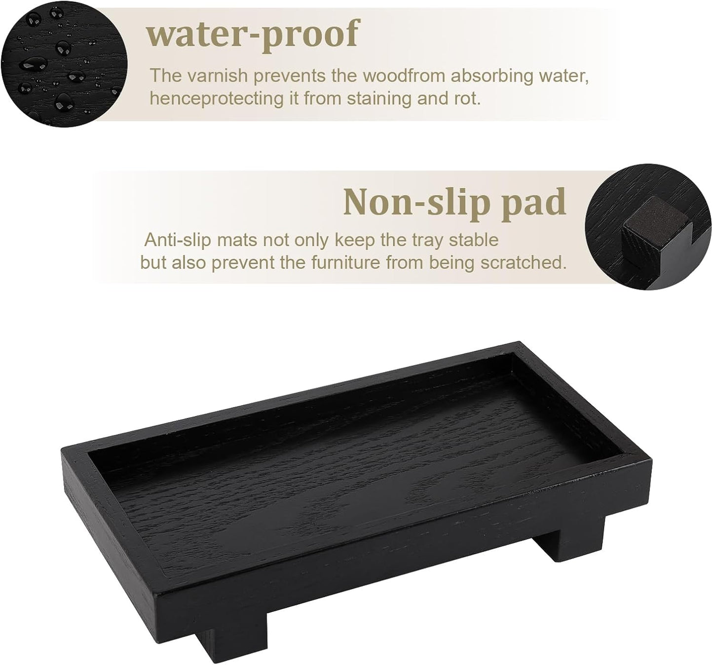 Decorative Tray Small Pedestal Stand Farmhouse Bathroom Decor Wooden Riser / Black / 9.4 x 4.7 x 1.7
