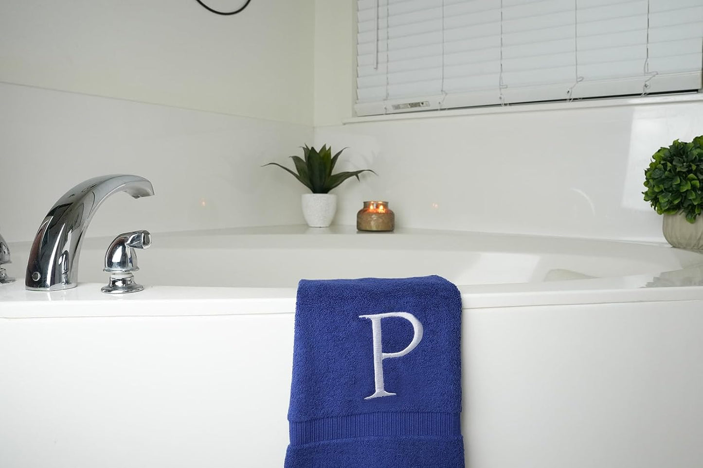 Navy with White Monogrammed Hand Towels for Bathroom - Set of 2 Letter P | Luxury Hotel Quality Initial Towels For