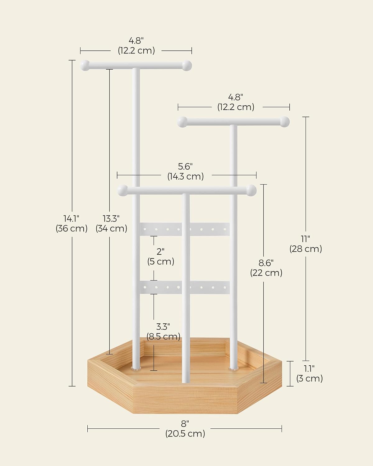 Metal Frame / Jewelry Holder / Matte White + Natural Beige