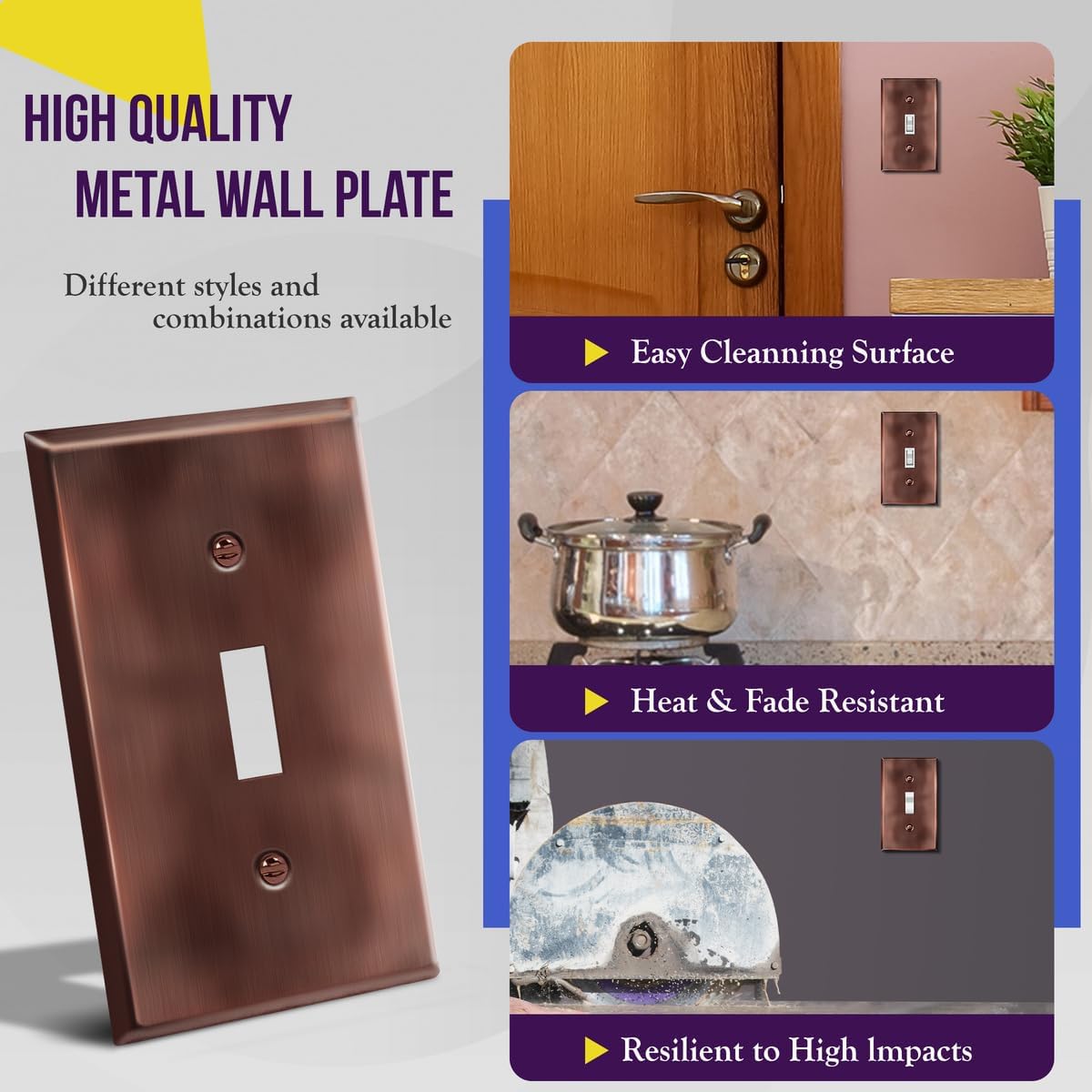 ENERLITES Toggle Light Switch Metal Wall Plate, Stainless Steel Switch Cover, Corrosion Resistant, Standard Size 1-Gang