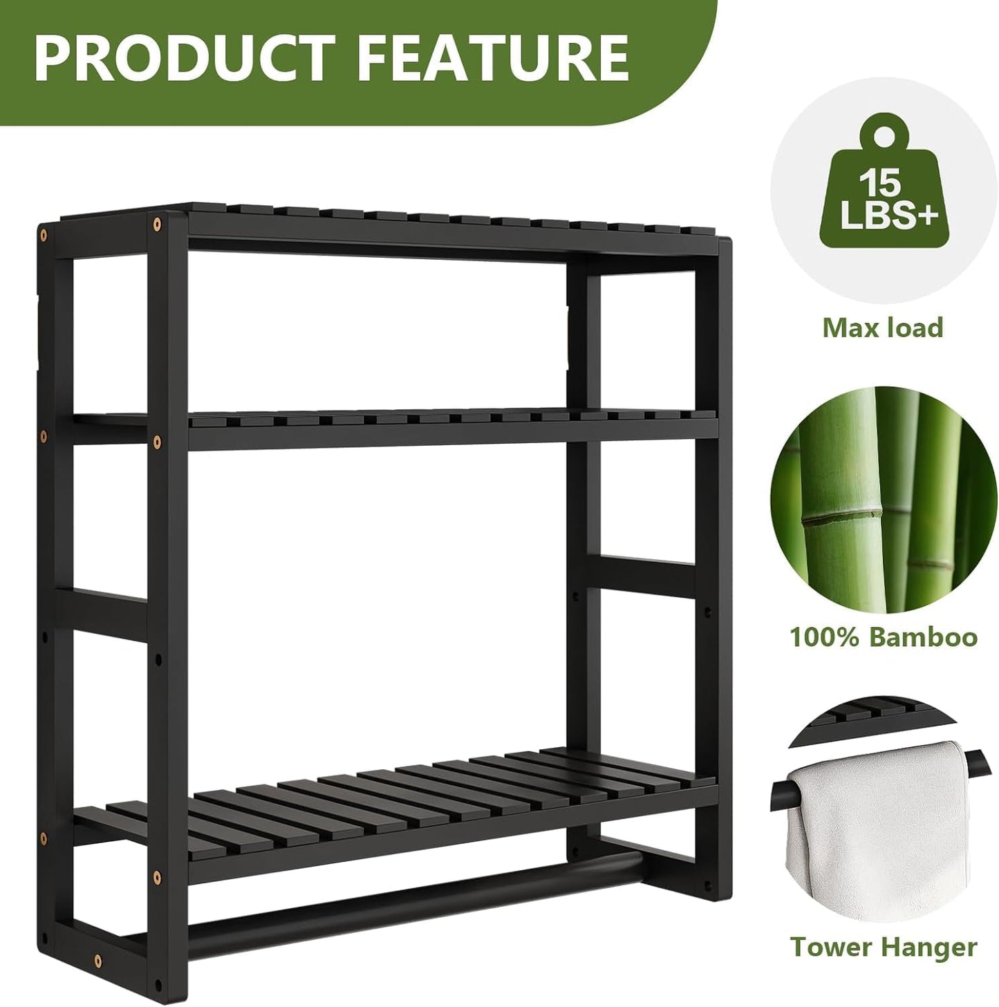 Galood Over The Toilet Storage Bathroom Shelves Wall Mounted Black Sets | 3 Tier Space Saver Corner Shelf Organizer