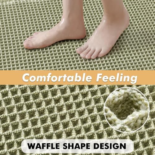 MIULEE Set of 2 Waffle Bathroom Rugs Boho Bath Mat Sage Green 17x24 Inch