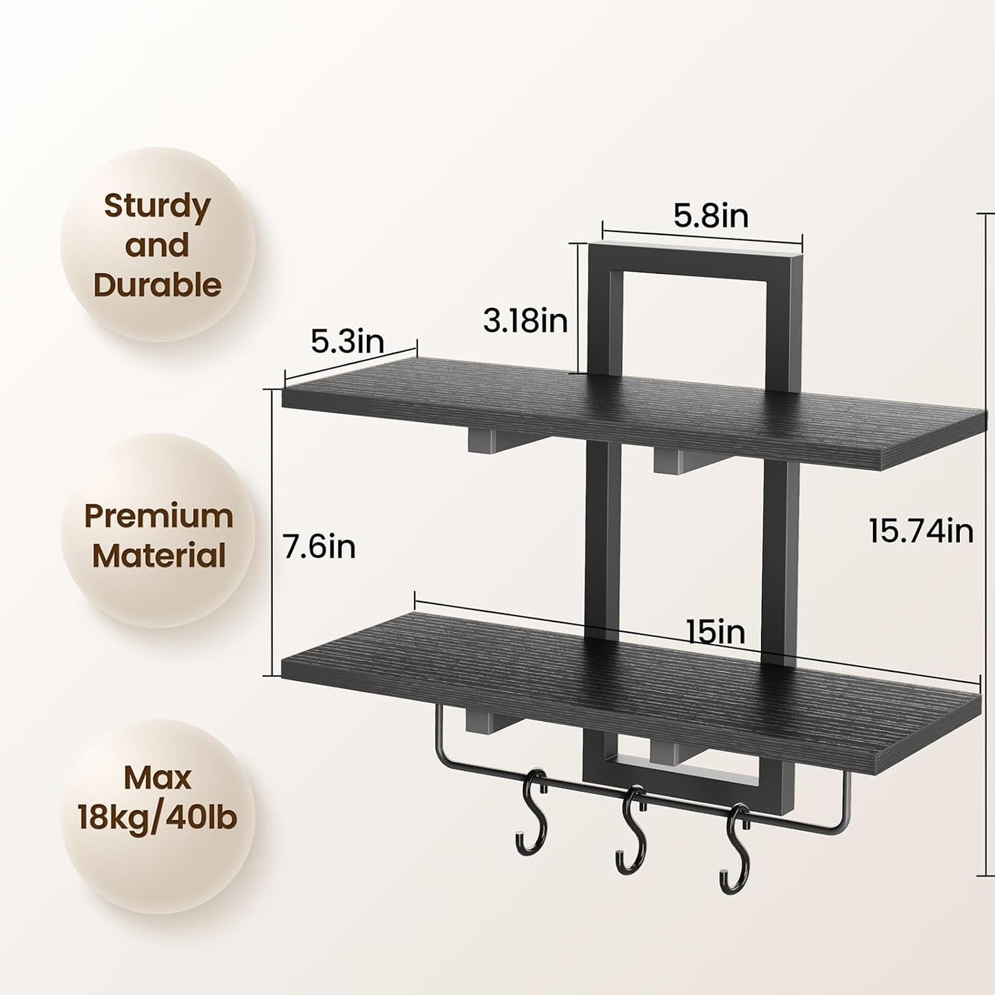 Floating Shelves / Wall Mounted Storage Shelves / Black / Set of 2