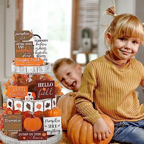 BBTO 19 Set Fall Tiered Tray Decor Rustic Farmhouse 3D Layered Wooden Signs