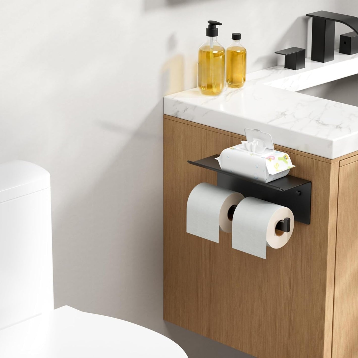FORIOUS Toilet Paper Holder with Shelf, Commercial Toilet Paper Dispenser | Matte Black | SUS304 Stainless Steel Wall
