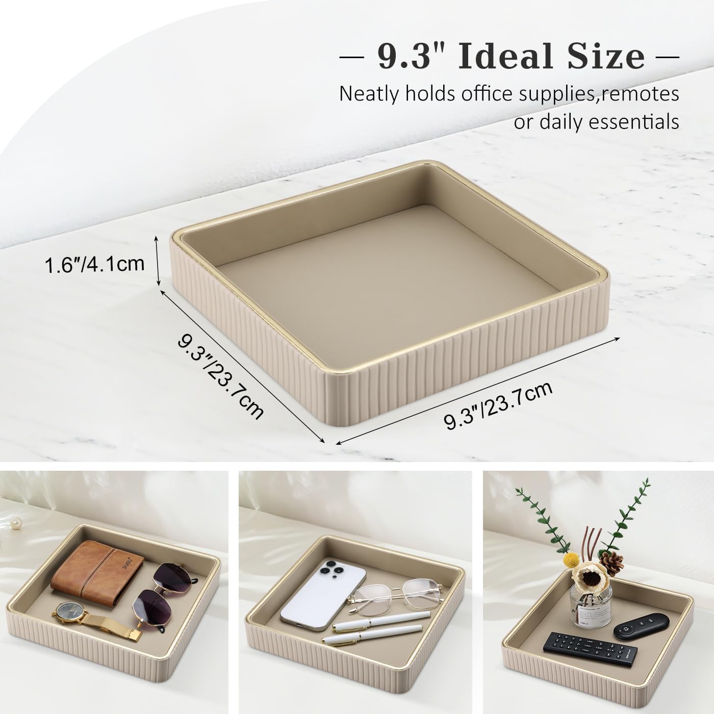 Square Perfume Tray Nightstand Organizer / Beige