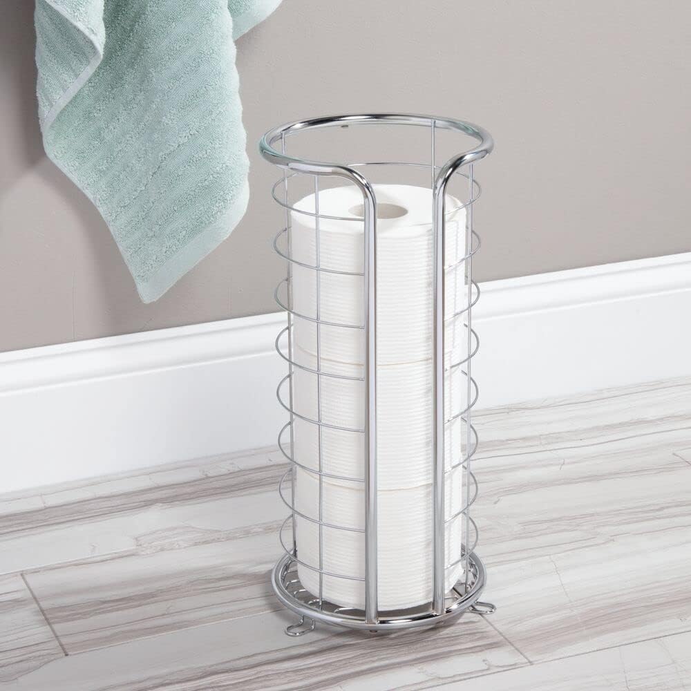 mDesign Metal Free Standing Toilet Paper Organizer Stand - 3 Rolls of Jumbo Toilet Tissue Storage - Bathroom Decor