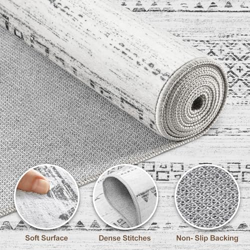 Nakagishi Area Rug Living Room Rugs: 4X4 Machine Washable Boho Large Neutral Farmhouse Stain Resistant Moroccan Indoor