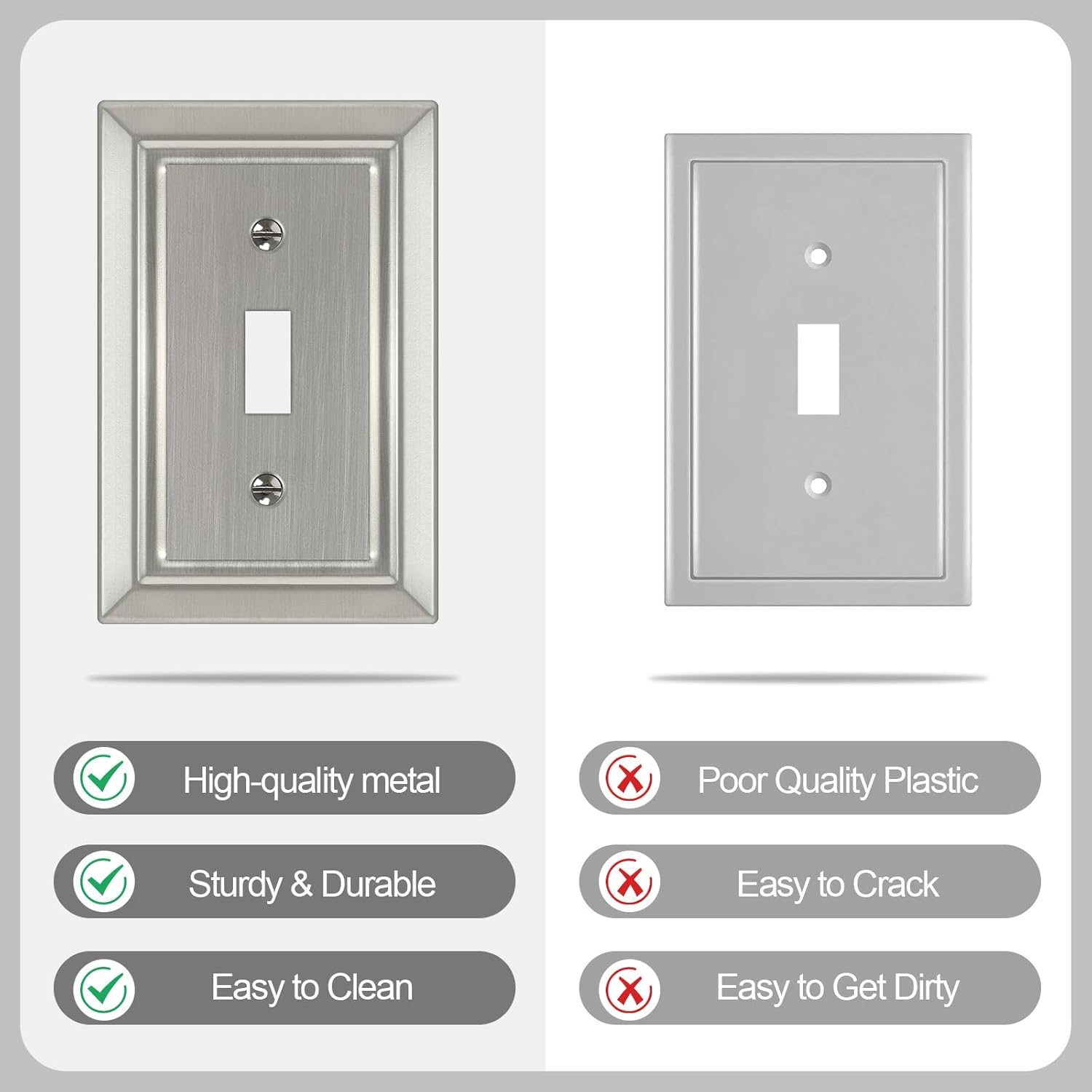 Metal Wall Plate for Light Switch, Applicable to Single Toggle, 6 Pack | Decorative Brushed Nickel Light Switch Cover