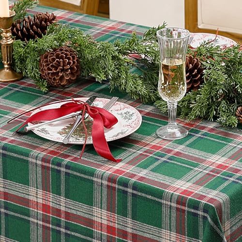 Romanstile Christmas Checkered Tablecloth Rectangle, 54 x 96 Inch, Green