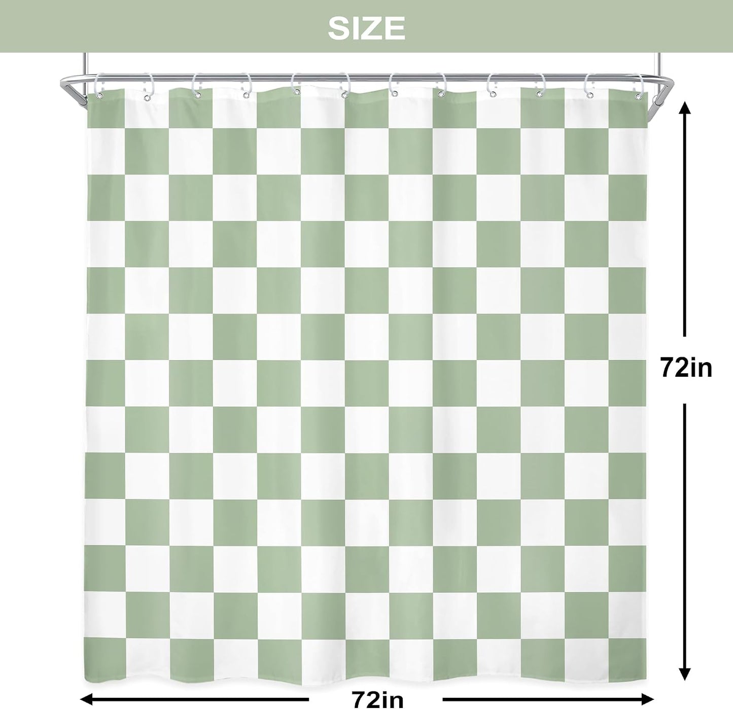 Sage Green White Checkered Shower Curtain L Abstract Y2K / 02 Green White / 72"W x 72"L / 72 x 72