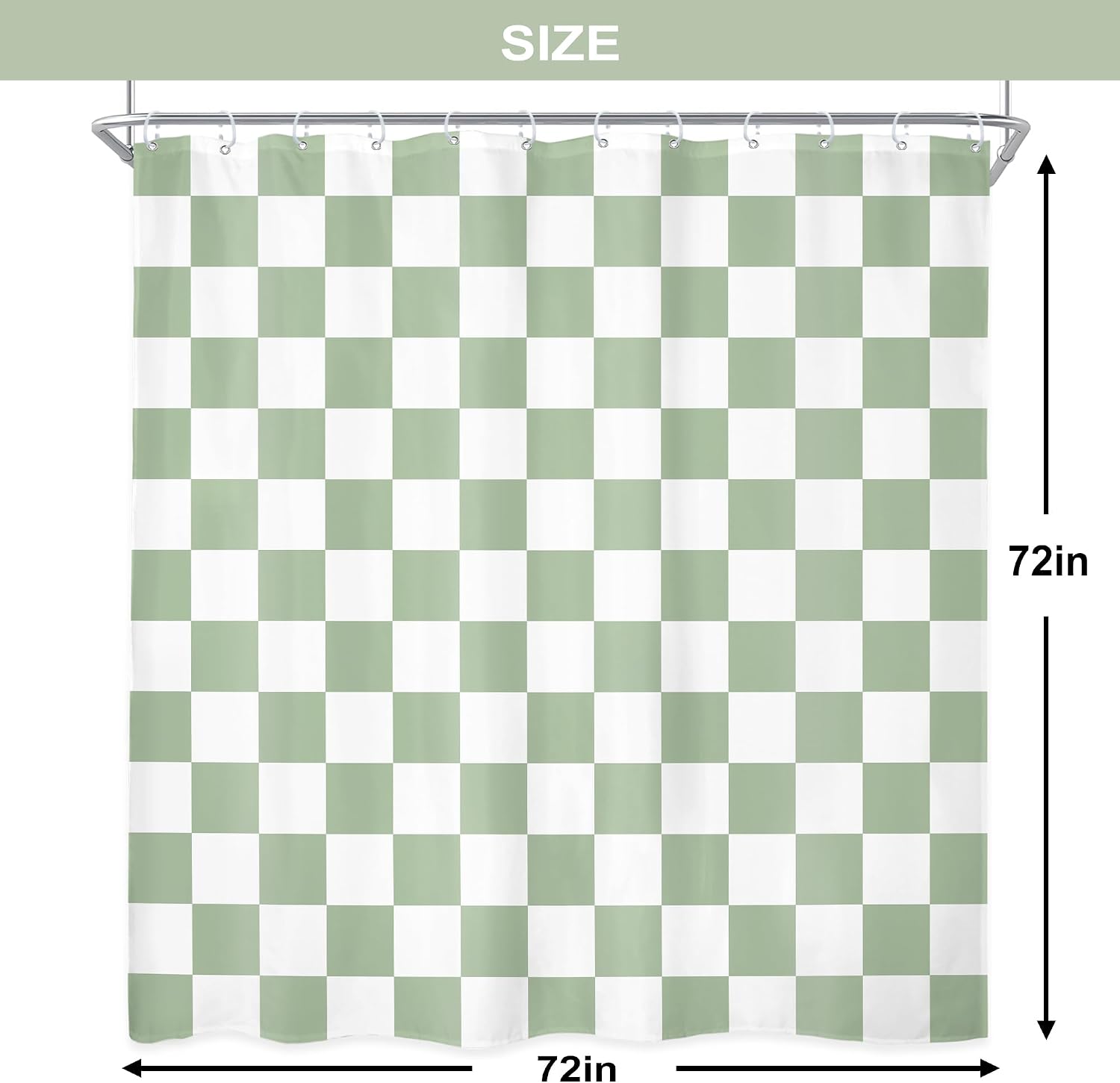 Sage Green White Checkered Shower Curtain L Abstract Y2K / 02 Green White / 72"W x 72"L / 72 x 72