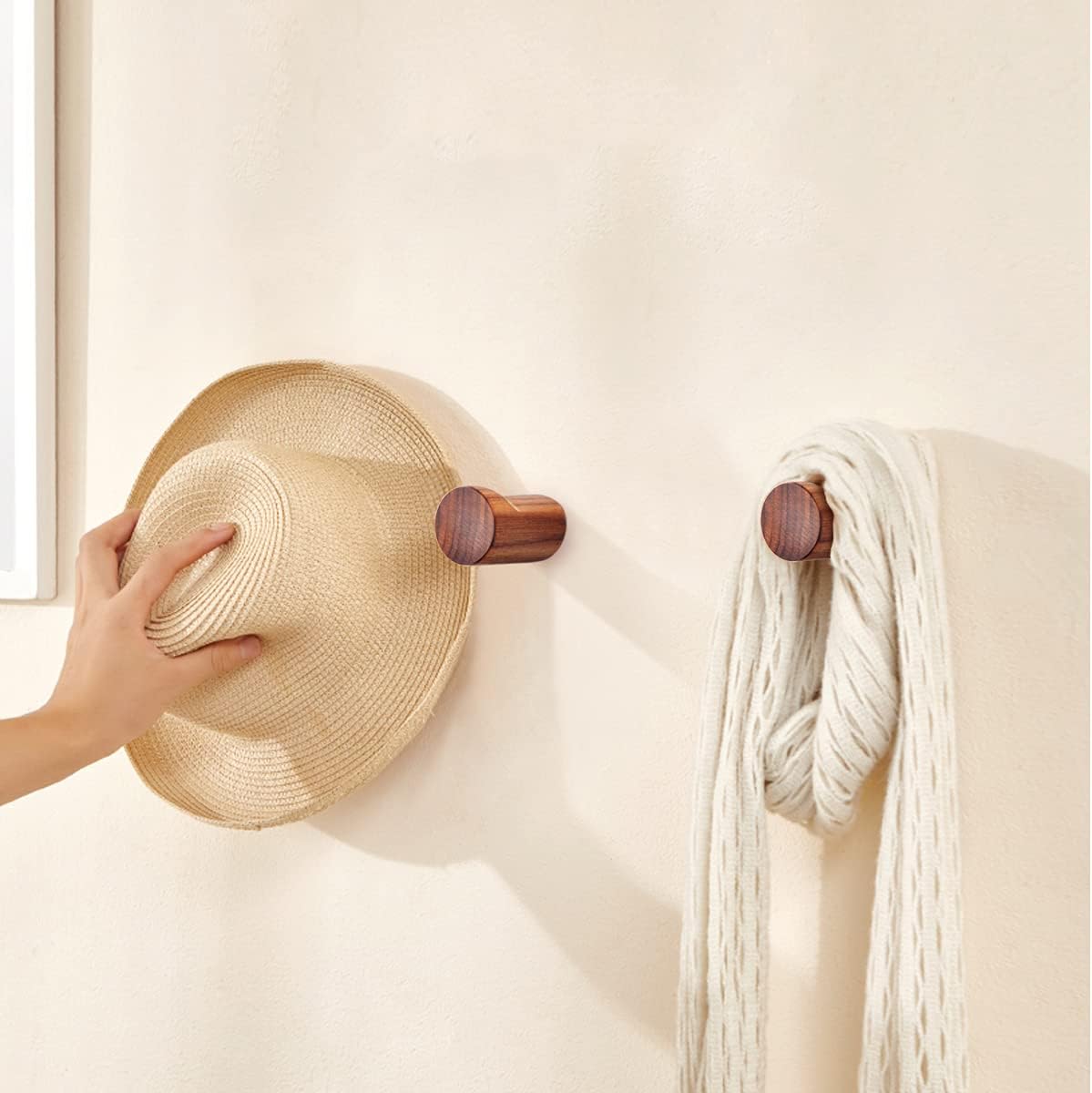 Wood Wall Hooks / Walnut / Natural / Set of 4