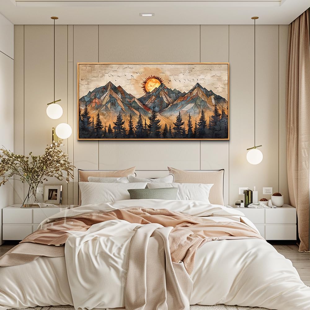 Wood Framed Wall Art / 40"L x 20"W / Abstract Mountain Wood Framed