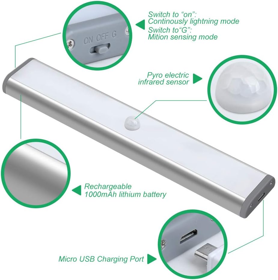 LEPOTEC LED Under Cabinet Lighting,Closet Lights Motion Sensor Light Rechargeable Cabinet Lights Wireless LED Kitchen