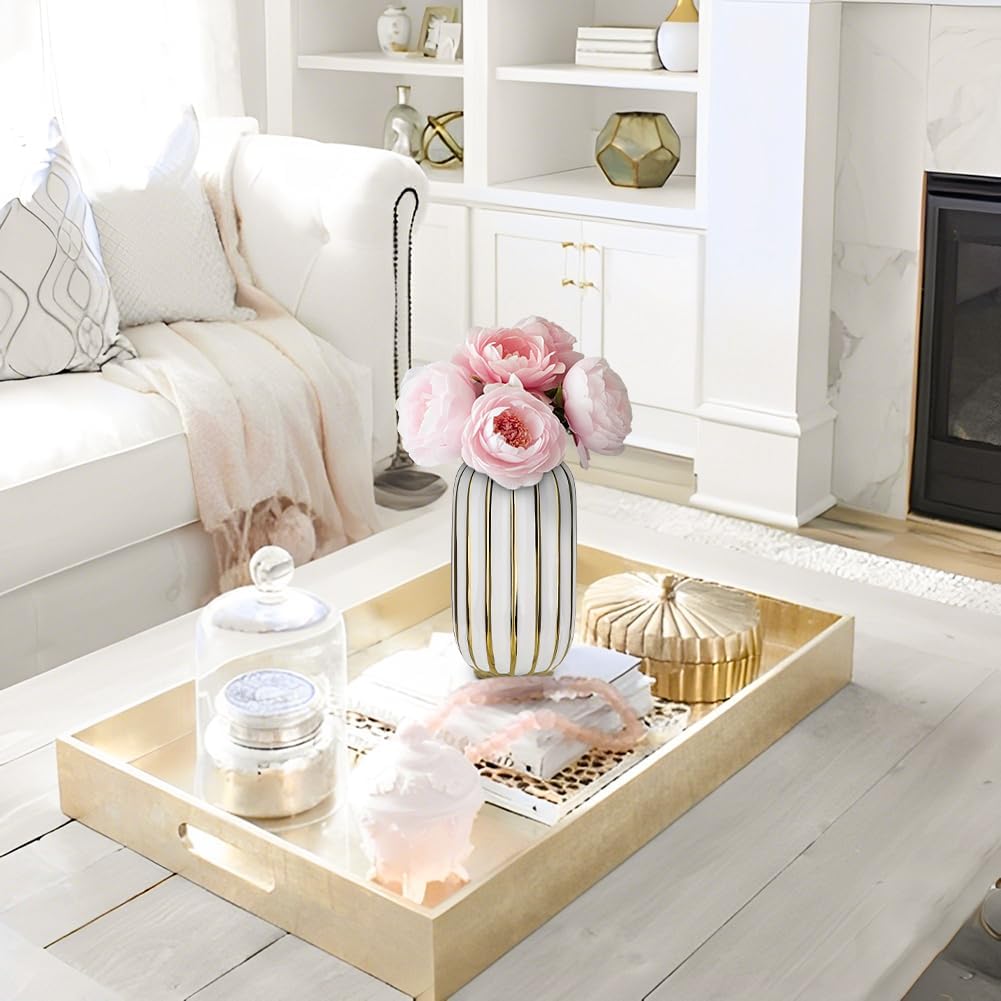 Gold Plated Lantern Ceramic Vase Home Decor Creative Design Porcelain Decorative / 8.66'' Tall-white