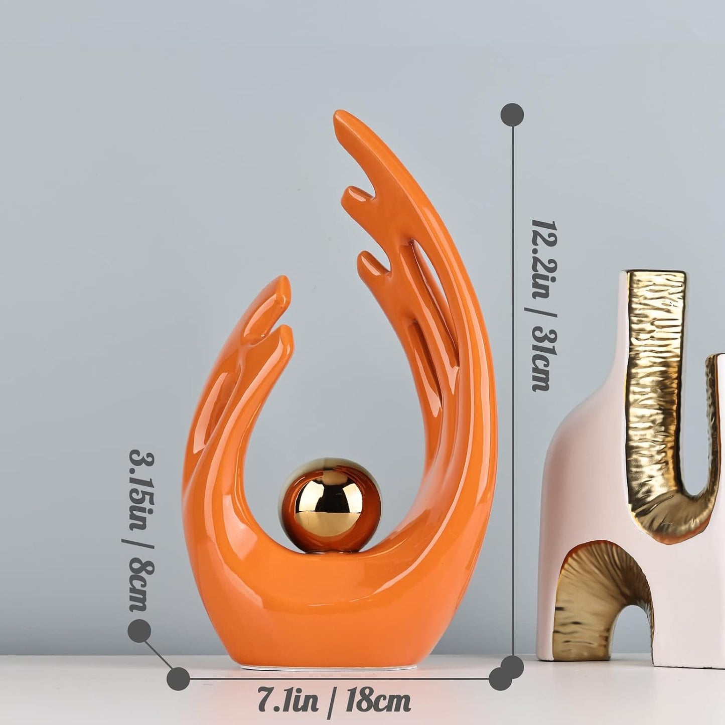 Gold Art Ceramic Statues / Orange / Big