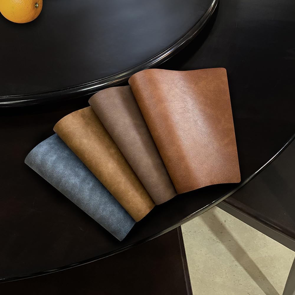 Leather Round Table Washable Placemats, Thick Faux Leather Heat Resistant Wedge Table Placemat, Waterproof Non-Slip