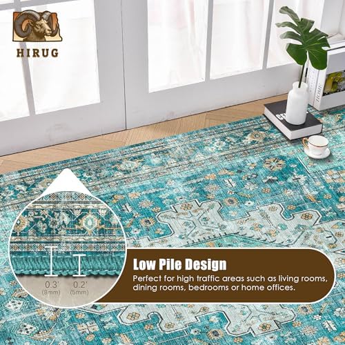 Washable Area Rug 6' x 9' Vintage Traditional Persian Mat - Foldable Distressed Non-Slip Machine Washable Carpet for