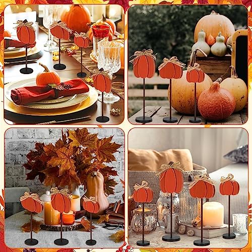 Thyle 3 Pcs Fall Pumpkin Decor, Wooden, Orange
