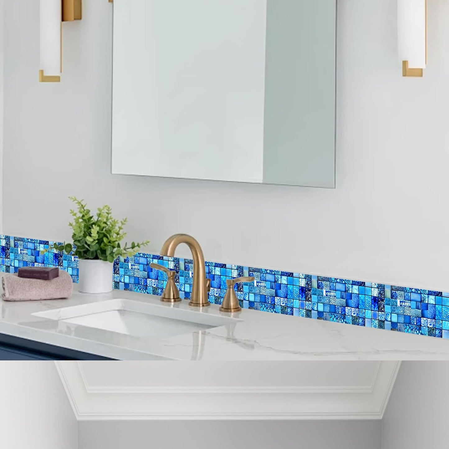 Wallpaper Border Peel and Stick Decorative Wall Trim Self Adhesive Mosaic Tile / Blue Texture
