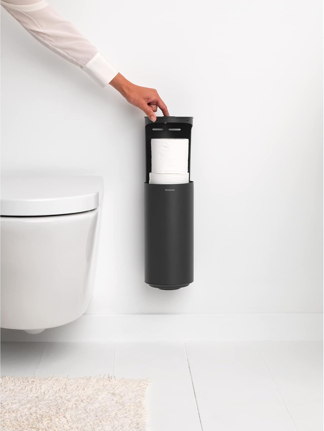Brabantia Mindset Toilet Roll Dispenser (Mineral Infinite Gray) Anti-Rust, Discreet Bathroom Tissue Holder, 2 Spare