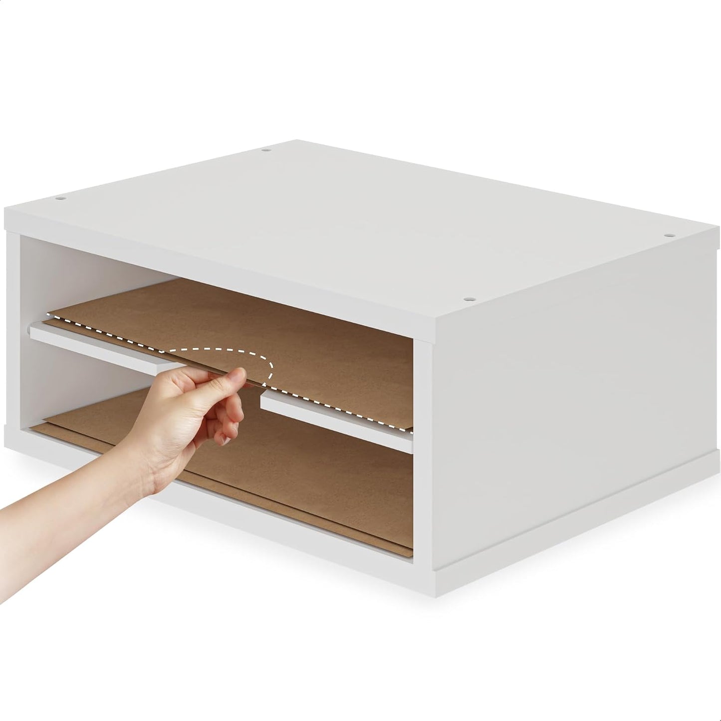 Ballucci File Organizer, 2-Tier Document Paper Sorter, Stackable Wood Desk Organizer Mail Holder, Monitor Stand with