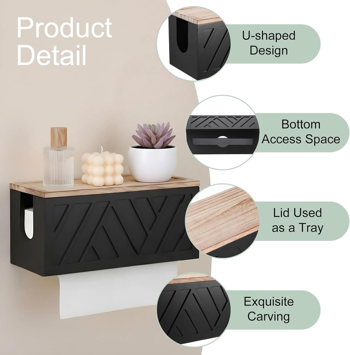 Paper Towel Dispenser Wall Mount Paper Towel Holder with Lid Solid Wood Commercial C-Fold, Z-Fold Hand Papers Towels