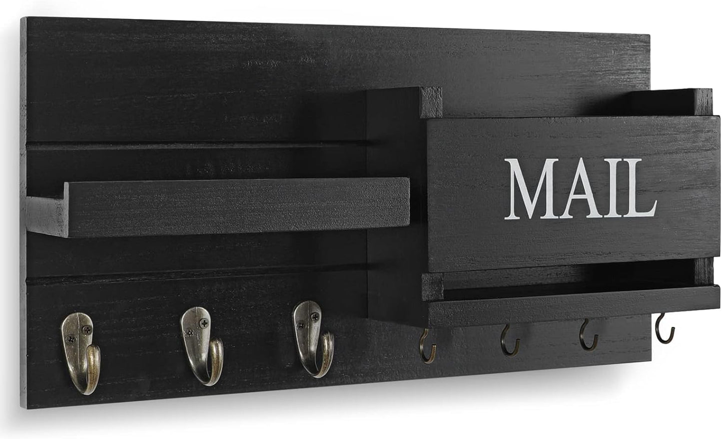 Shelf Includes Letter Holder and Hooks for Hallway Farmhouse / Black