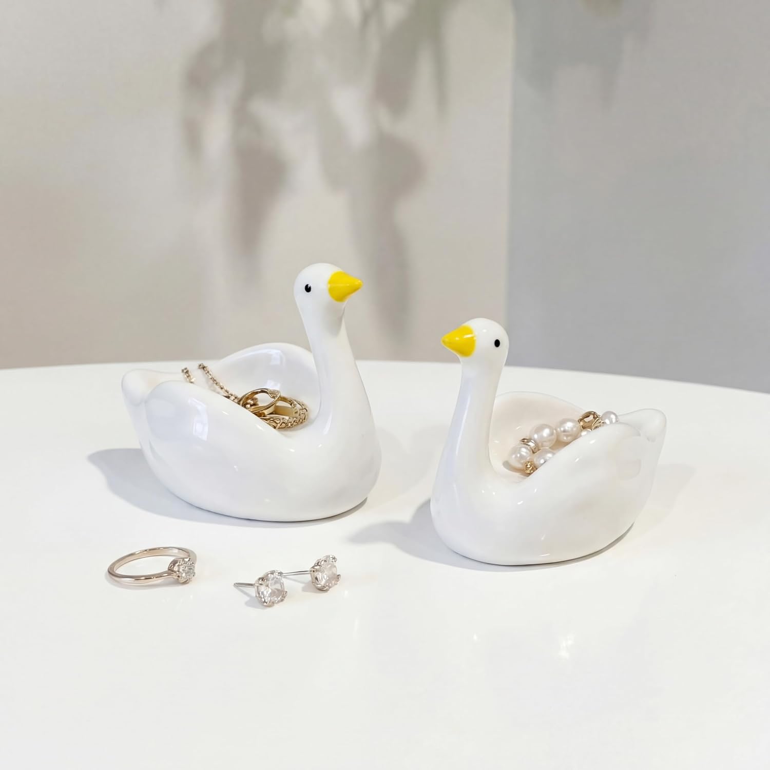 Jewelry Tray Trinket Dishes Ceramic Ring Holder Small Trinket Bowl / Silly Goose / Set of 2
