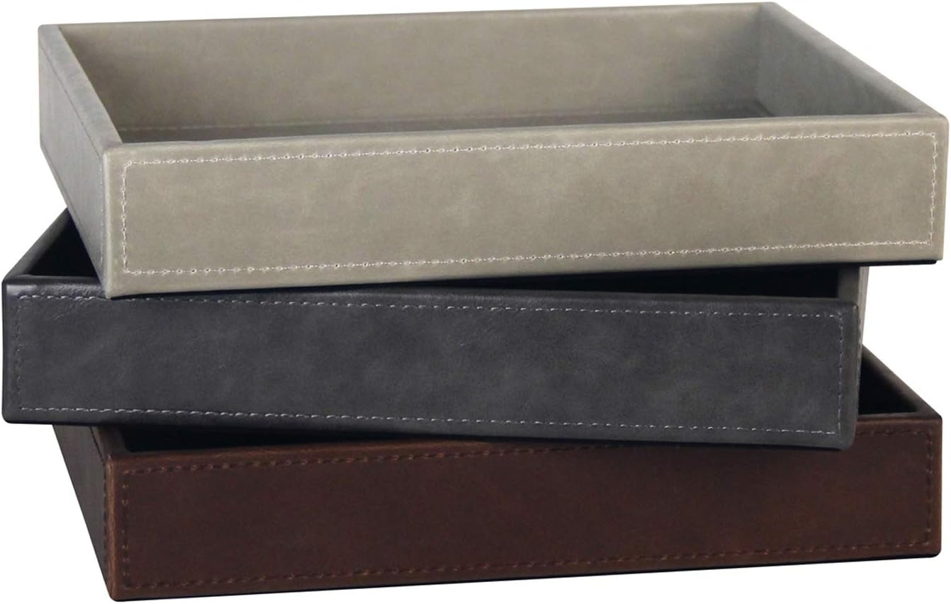 Leather Valet Tray Rectangular Catchall Tray Counter Organizer for Key / Brown