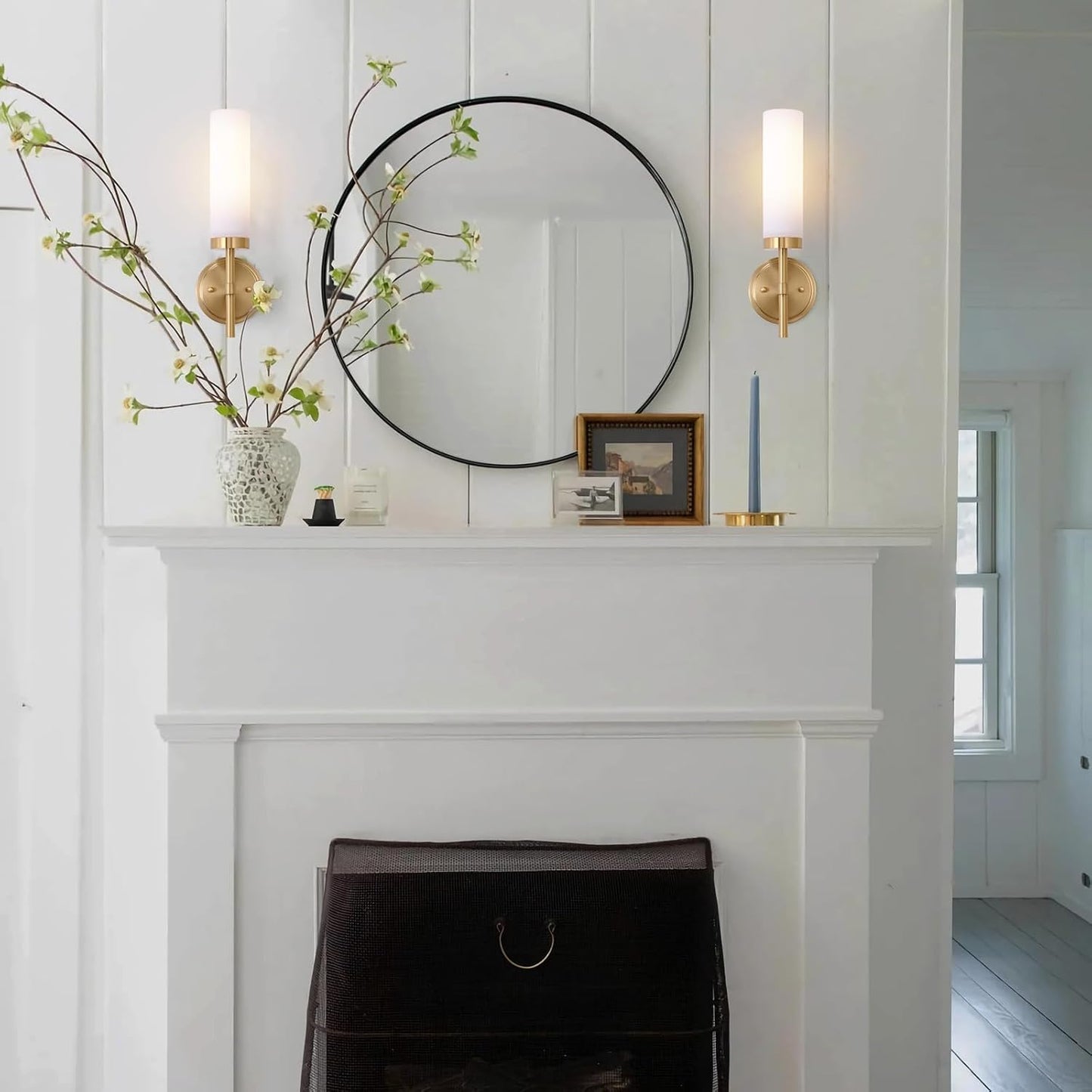 Wall Sconces Set of Two, Bathroom Sconces Wall Lighting LED Vanity Lights | Bulbs Included, Opal White Glass Shade