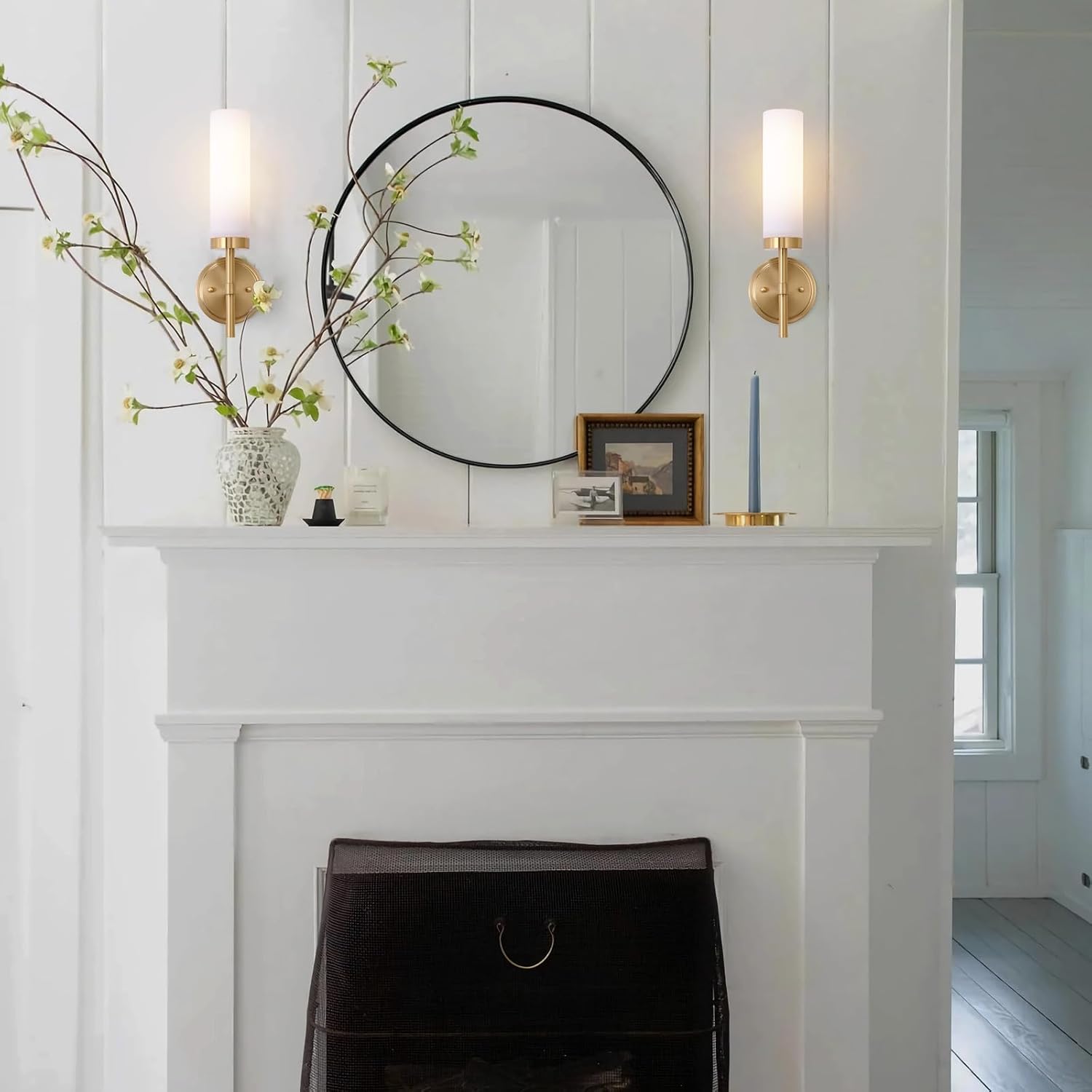 Wall Sconces Set of Two, Bathroom Sconces Wall Lighting LED Vanity Lights | Bulbs Included, Opal White Glass Shade