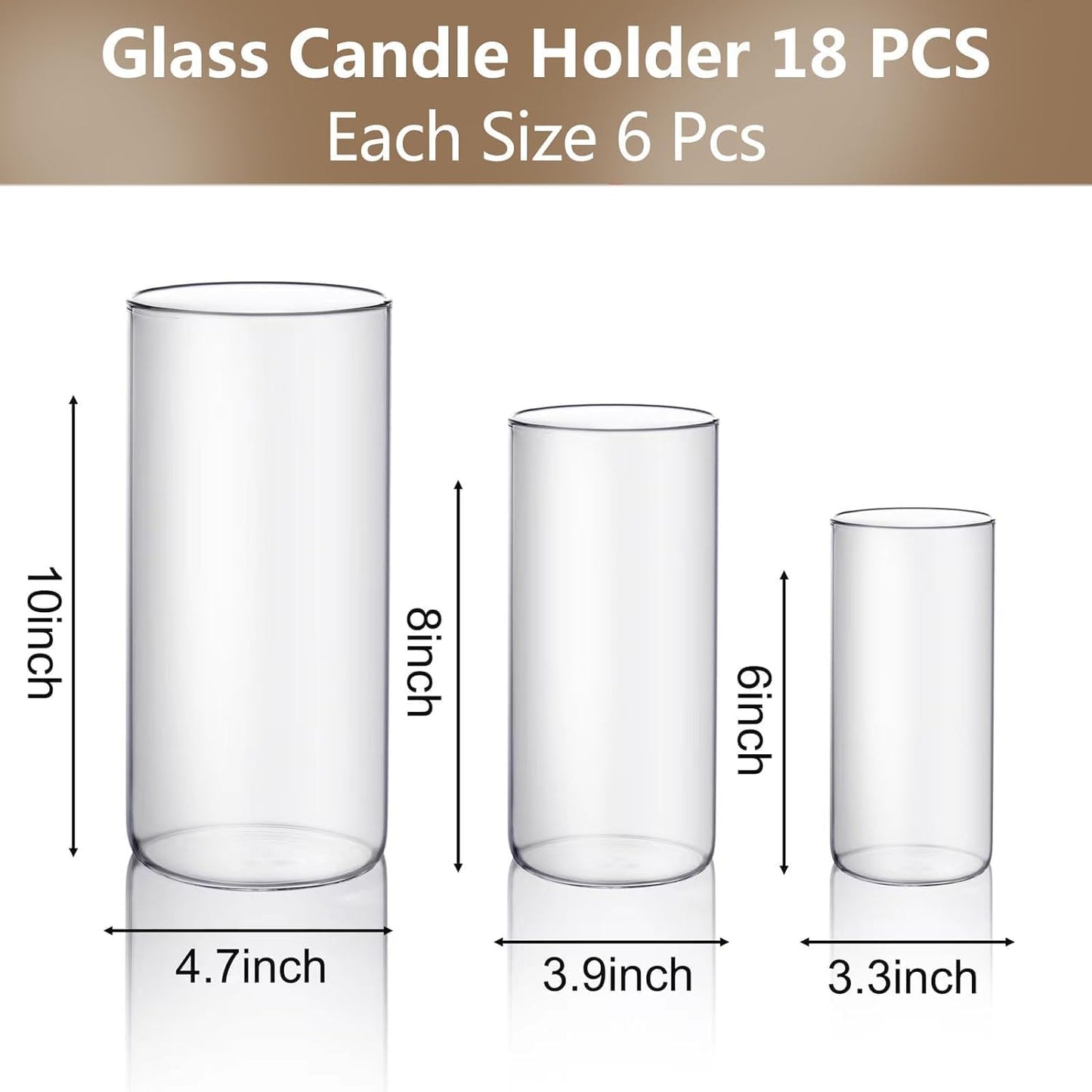 PHOSPHOR Hurricand Candle Holder 18 PCS, Glass Pillar Candle Holder, Clear Glass Cylinder Candleholder Glass Cylinder