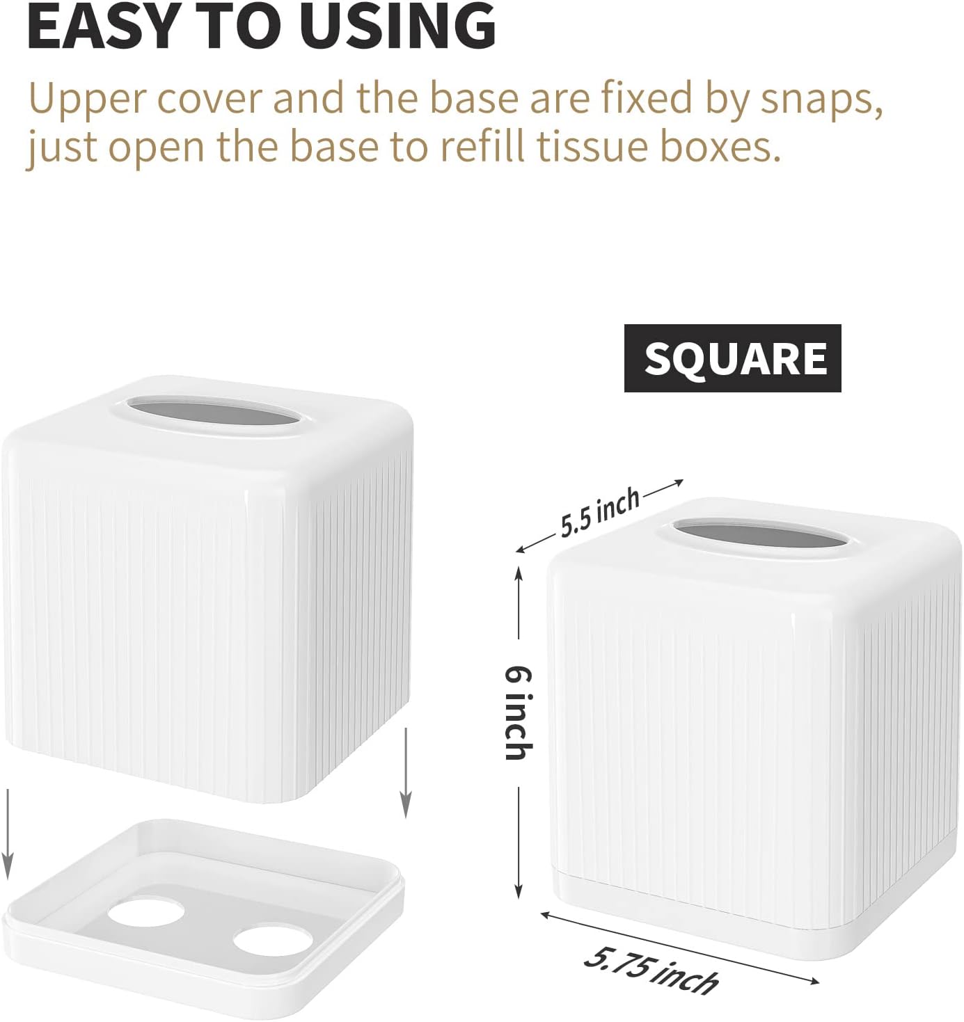 Square Plastic Tissue Box Holder Decorative Tissue Cover Modern Cube Facial Tissue / White