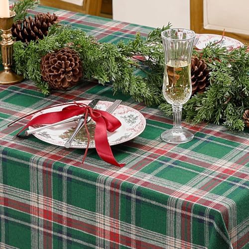 Romanstile Christmas Checkered Tablecloth Rectangle, 60 x 144 Inch, Green