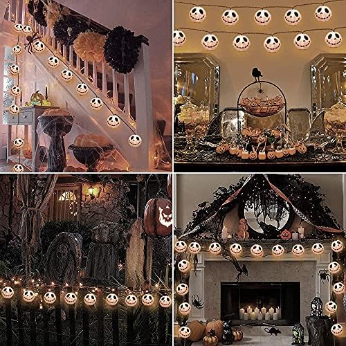 GOOTHY 8.5Ft Halloween Lantern String Lights, 10 White Ghost Nylon Lantern Lights for Holiday Decoration, Connectable Halloween Lanterns Outdoor for Garden, Bedroom, Bar, Party Decor, Waterproof