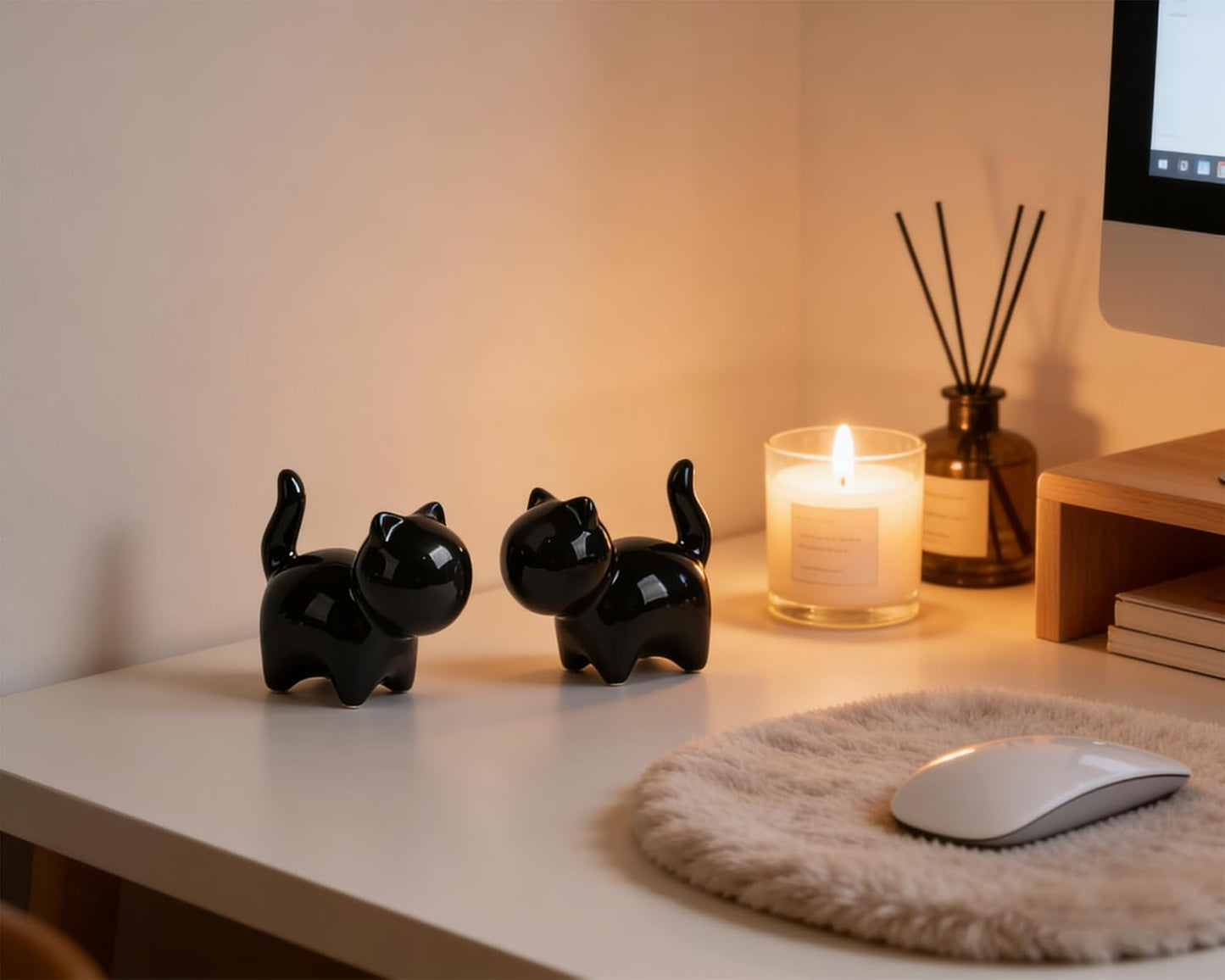 Small Ceramic Cat Statues / Black / 3 Inch / Set of 2