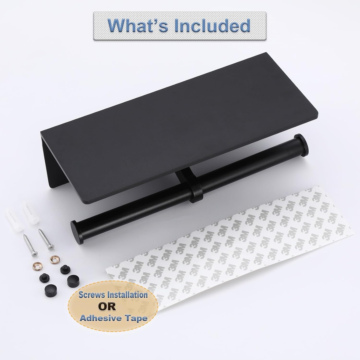 Toilet Paper Holder - Double Rolls Toilet Tissue Holder with Phone Shelf for Bathroom - TP Roll Holder with Wipes
