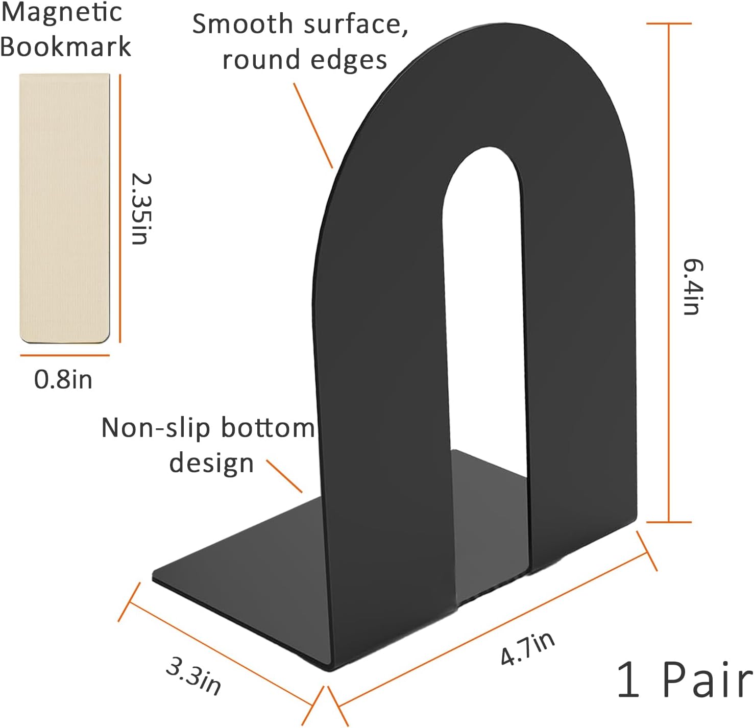Metal Book Ends / Roubd / Black / Set of 6
