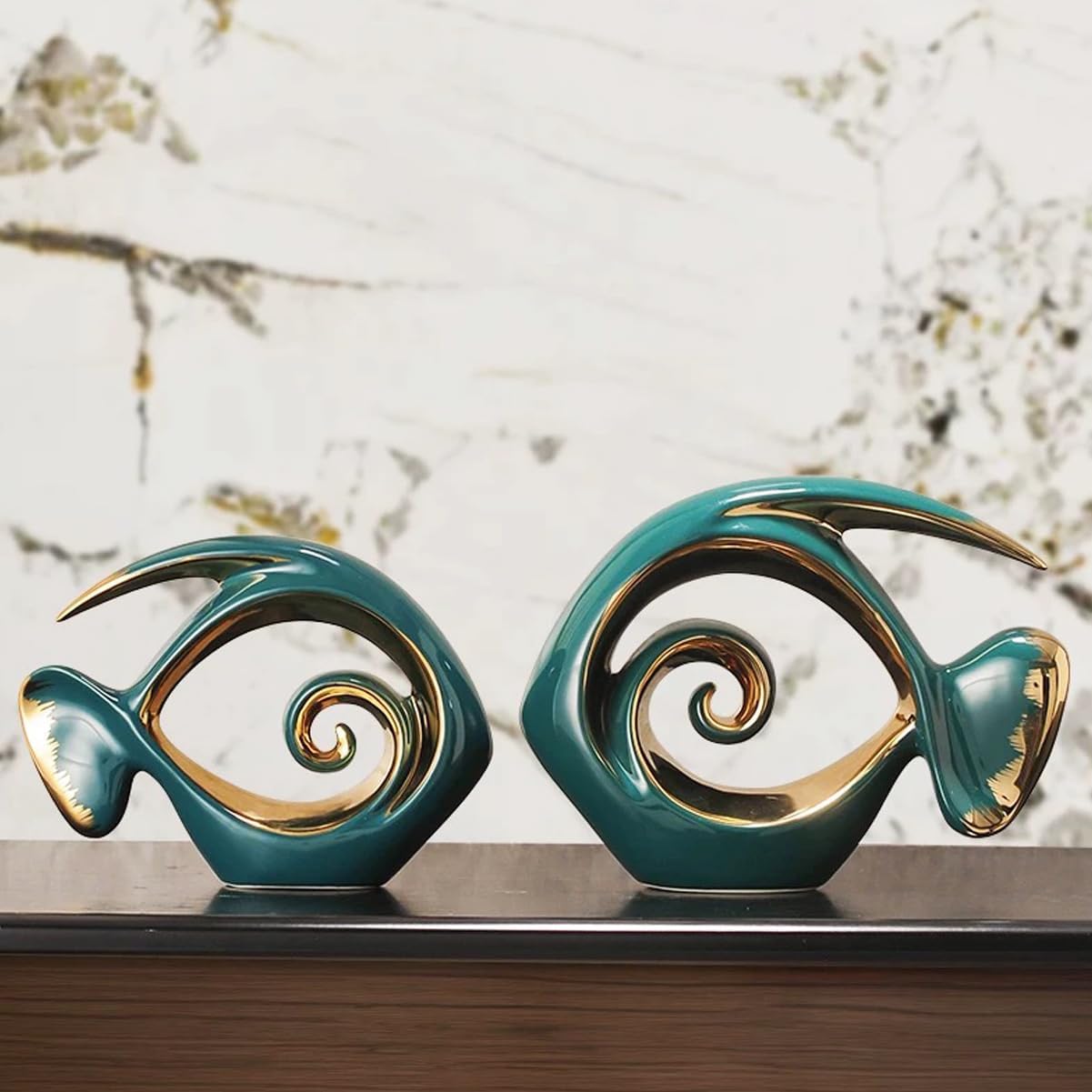 Ceramic Statues Angelfish Home Decor Modern Style Figurine Green and Gold / Green and Glod